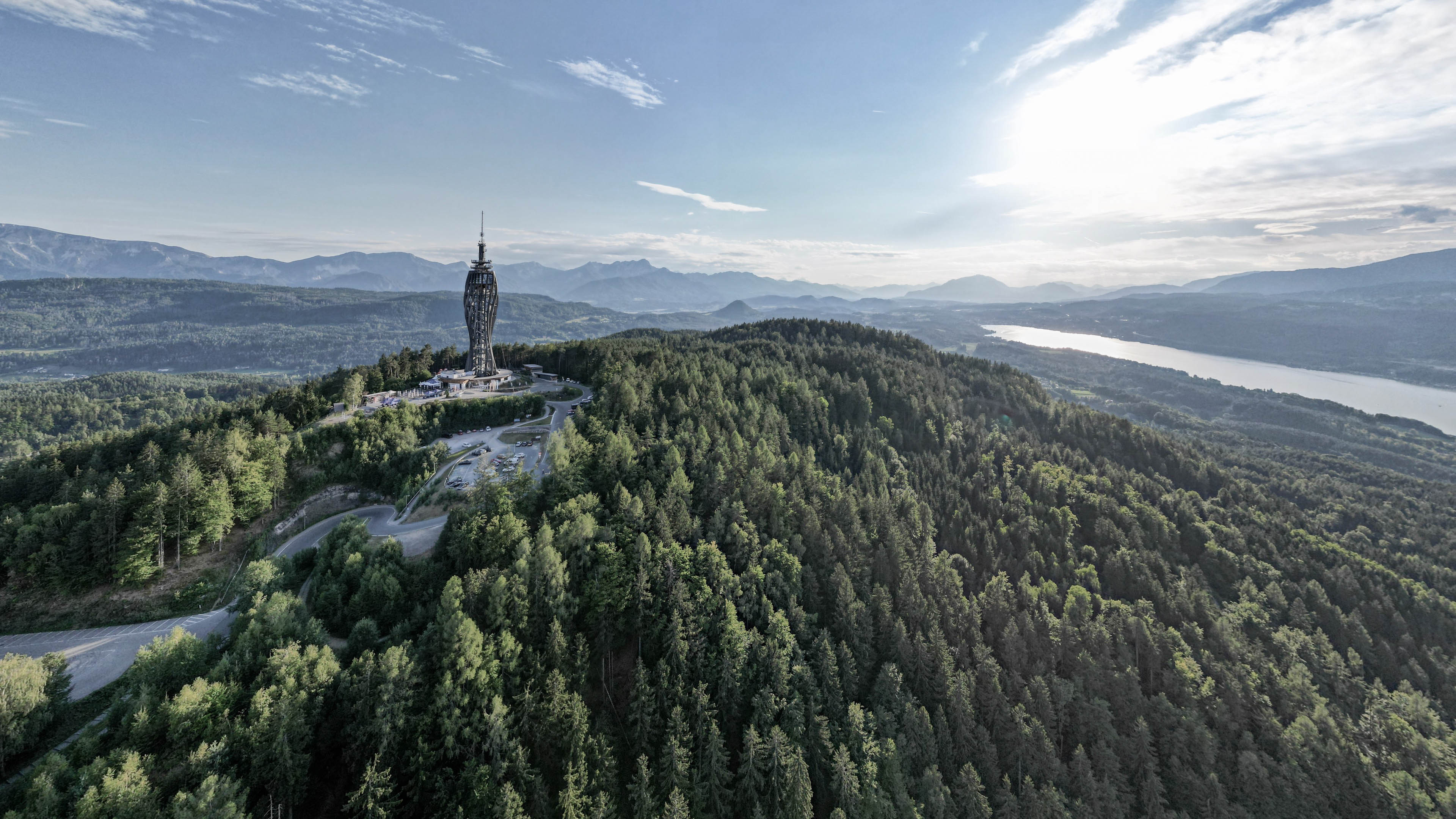 Picture of the Pyramidenkogel in Carinthia with mountains in the background 